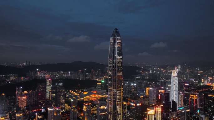 航拍深圳平安大厦CBD超级总部夜景