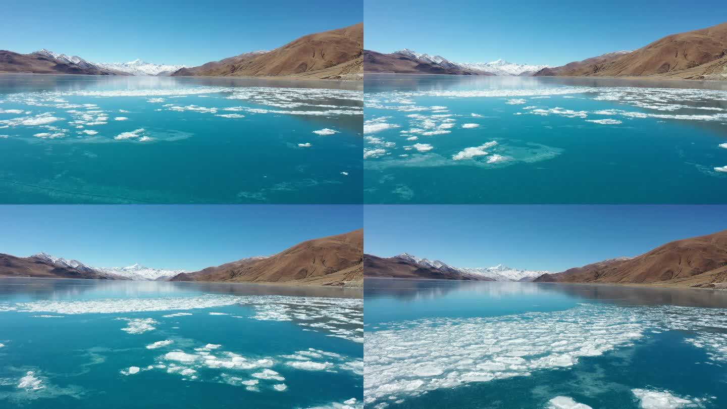 西藏羊湖浮冰雪山