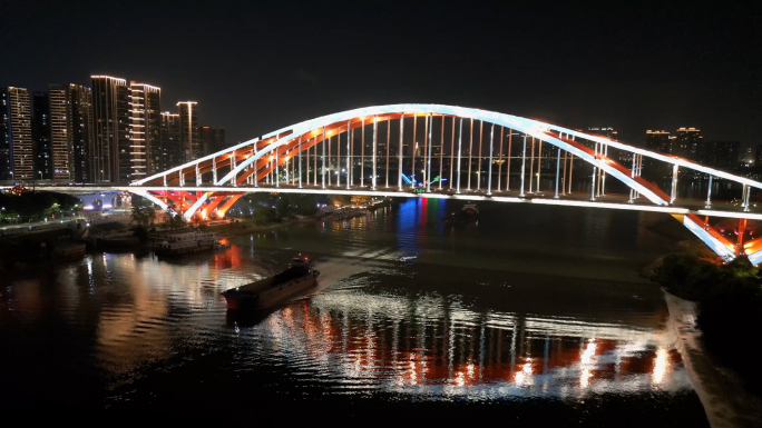 佛山东平河东平桥夜景航拍视频