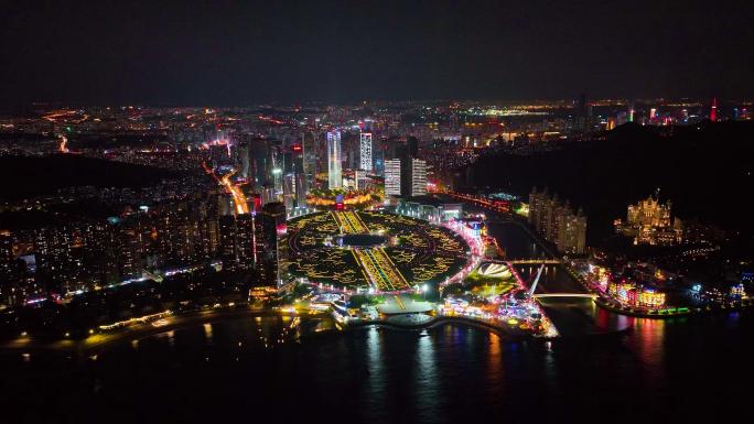 大连星海湾夜景航拍 跨海大桥灯光秀