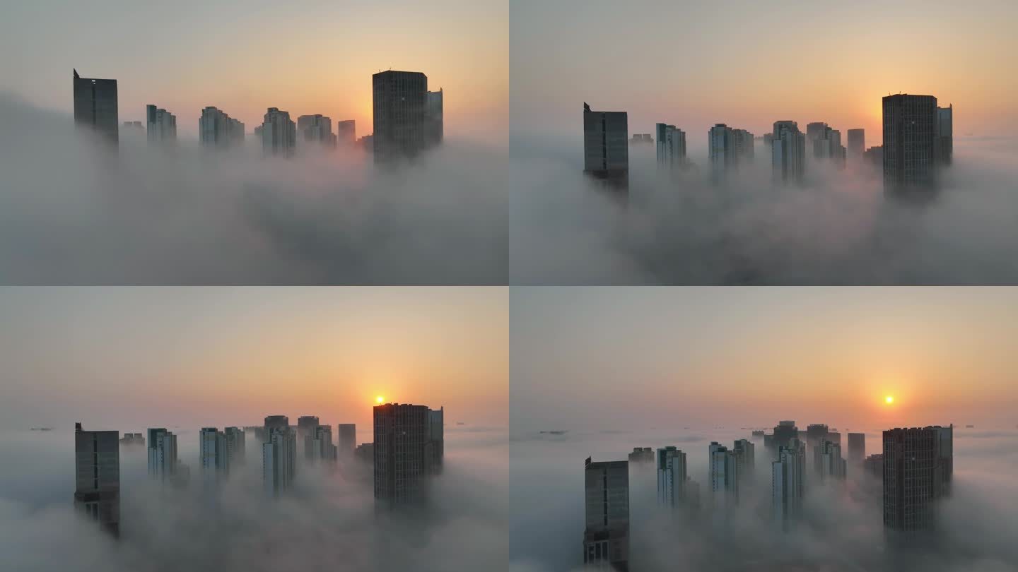 江苏淮安雾中城市建筑如仙境