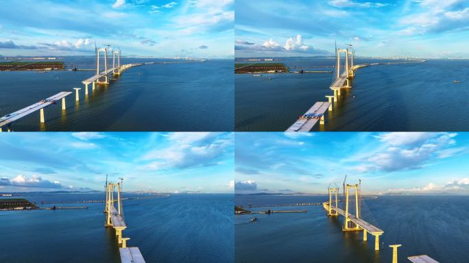 深中通道航拍延时蓝色海洋中国桥梁超级工程