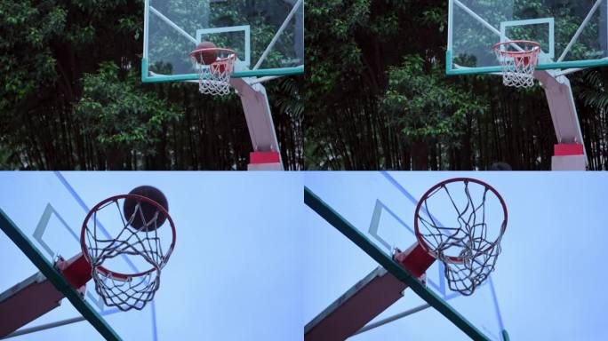篮球进蓝篮球进网特写