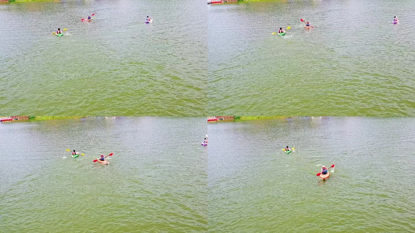 高速升格航拍单人皮划艇水上运动比赛