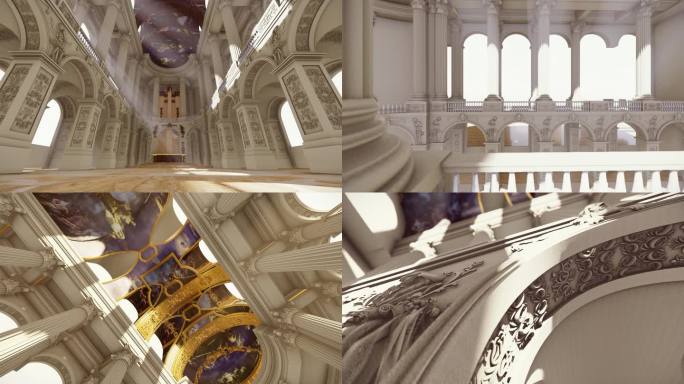 4K欧式教堂罗马柱抽象建筑光影艺术合集