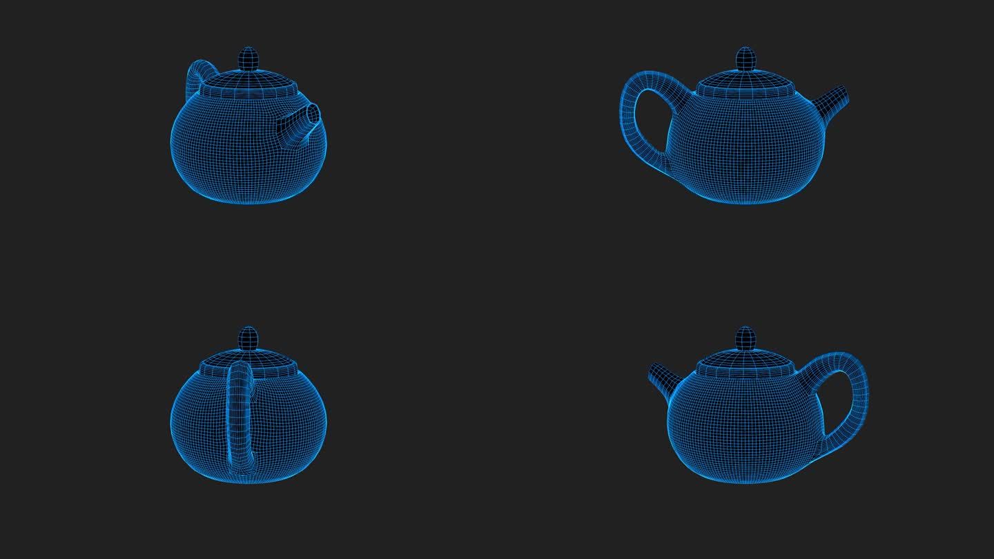 全息科技蓝色线框三维茶壶动画带通道
