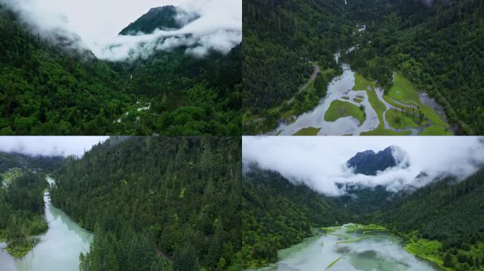 航拍川西莲花湖月亮湾湿地风景合集