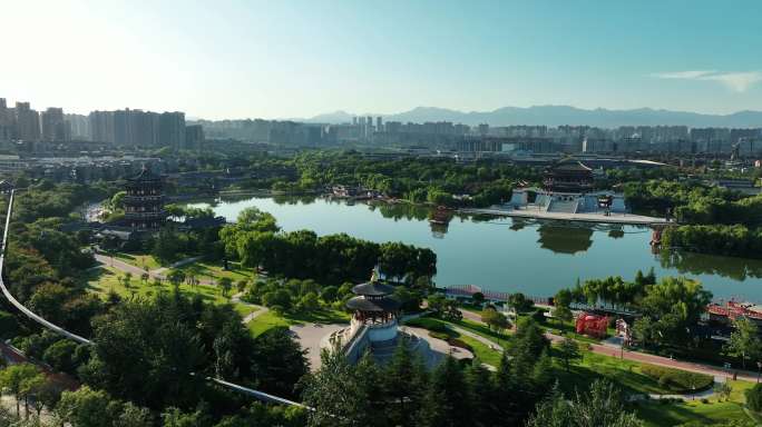 大唐芙蓉园西安航拍景区曲江池古楼城墙夜景