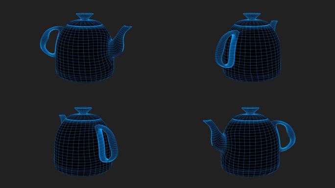 【原创】蓝色线框全息科技茶壶动画带通道