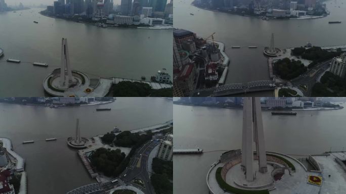 航拍上海市人民英雄纪念塔4K