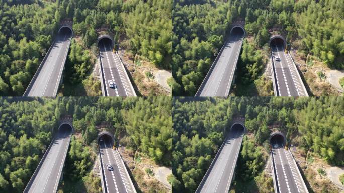 高速公路汽车进出隧道航拍高架桥隧道高速路