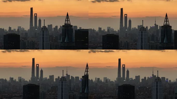 上海陆家嘴日落城市地标悬日航拍