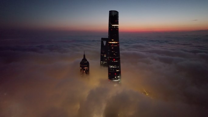 上海陆家嘴夜景地标宣传片震撼平流云海航拍