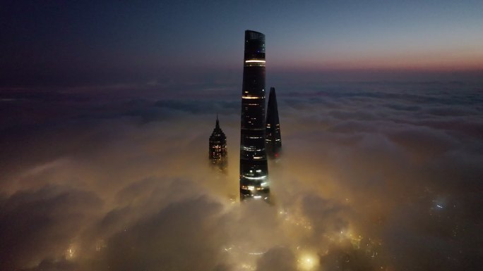 上海陆家嘴夜景地标宣传片震撼平流云海航拍