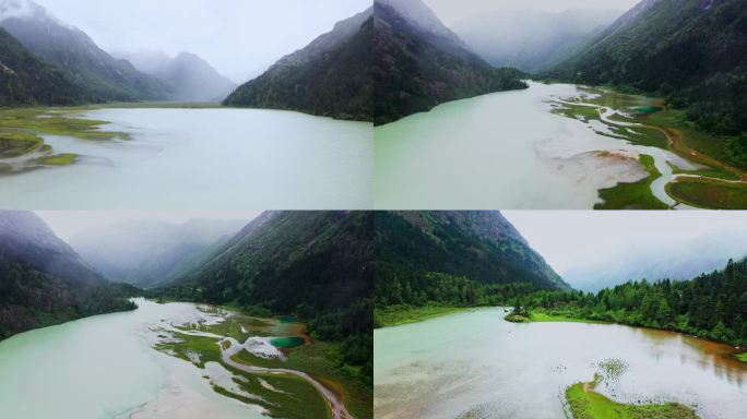 航拍川西莲花湖湿地风光