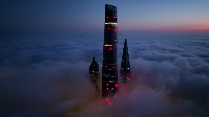 上海陆家嘴夜景地标宣传片震撼平流云海航拍