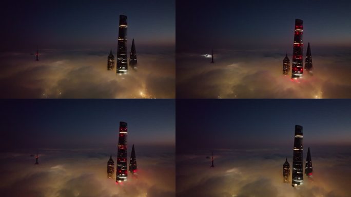 上海陆家嘴夜景地标宣传片震撼平流云海航拍