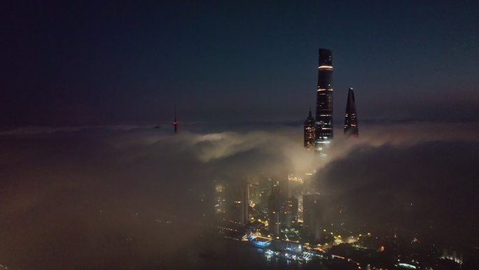 上海陆家嘴夜景地标宣传片震撼平流云海航拍