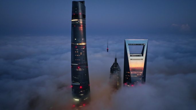 上海陆家嘴夜景地标宣传片震撼平流云海航拍