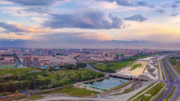 酒泉市大景 航拍酒泉 延时酒泉