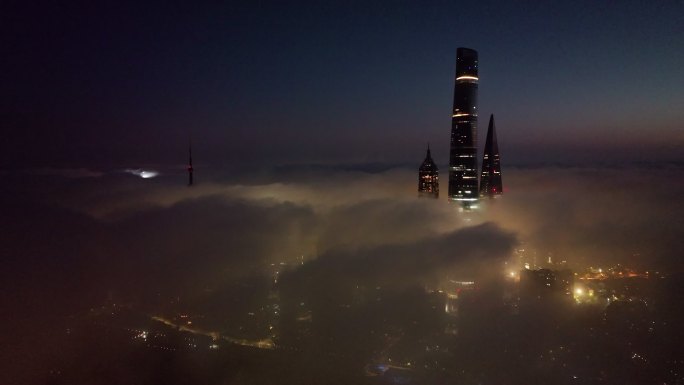 上海陆家嘴夜景地标宣传片震撼平流云海航拍