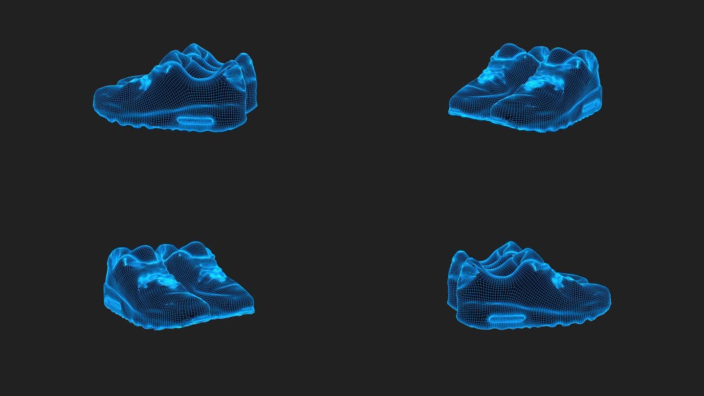 【原创】蓝色线框全息科技运动鞋动画带通道