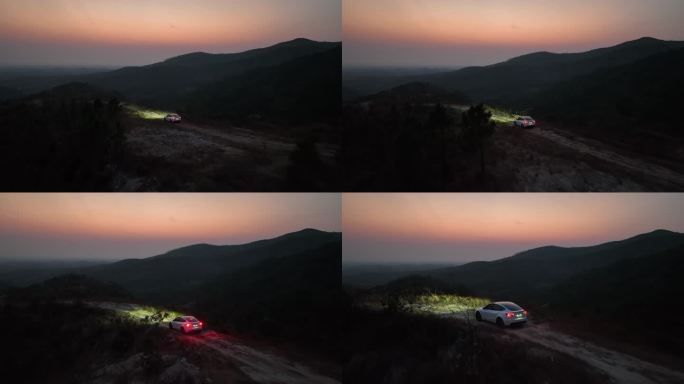 特斯拉modely行驶在日落后的山路上1
