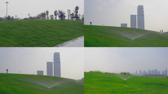 绿色草地绿化喷水灌溉