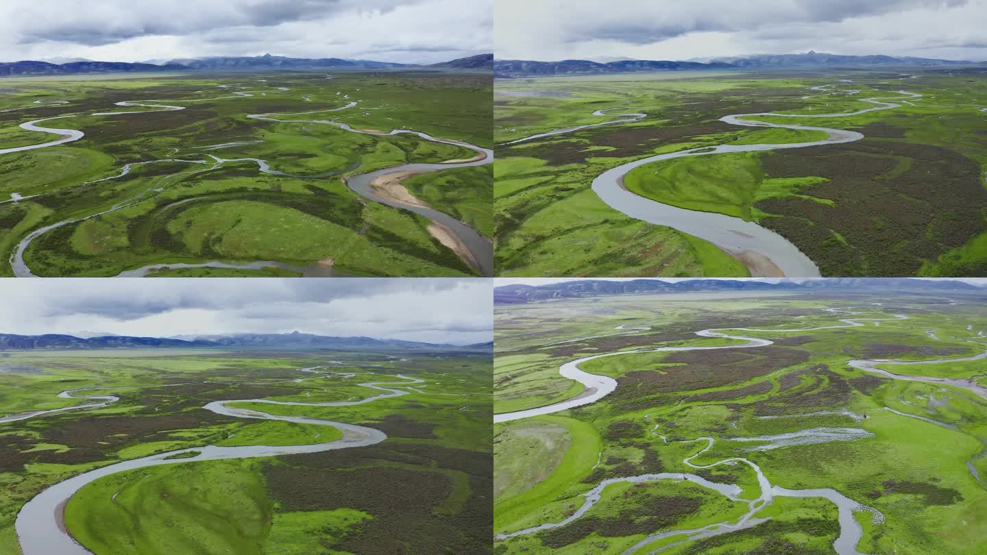 航拍川藏线无量河湿地风光