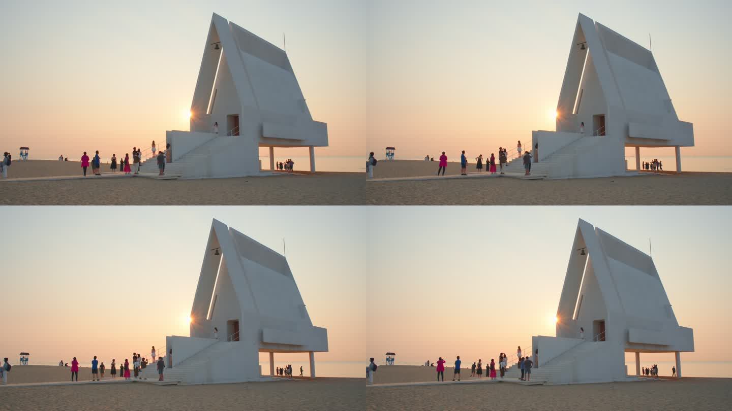 4K夏季阿那亚日出海边风景游客旅游