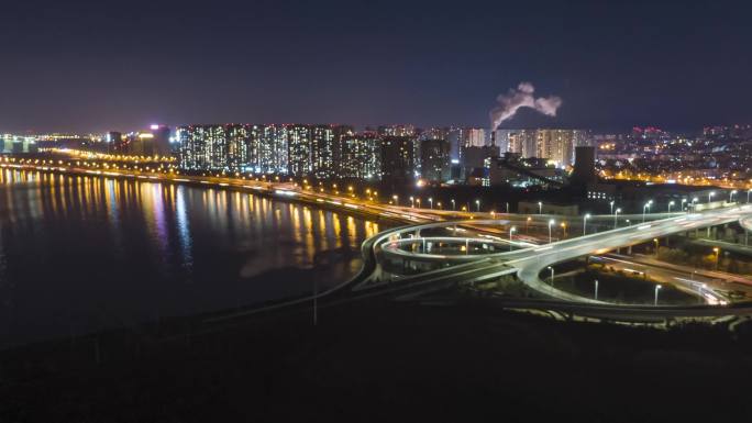 航拍环湾夜景4K