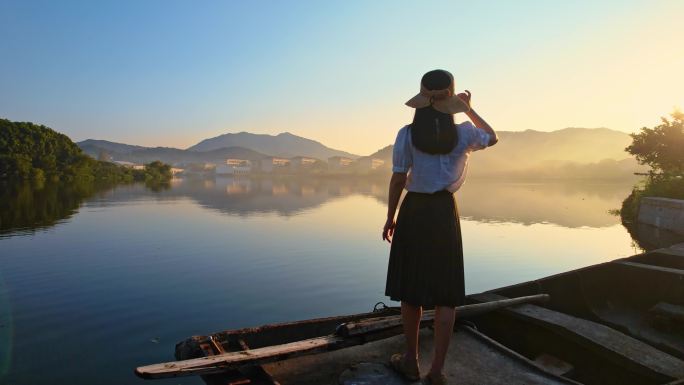 江南水乡 少女 夕阳