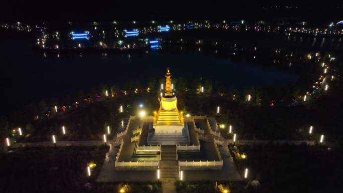 四川省甘孜州甘孜县格萨尔王城夜景航拍