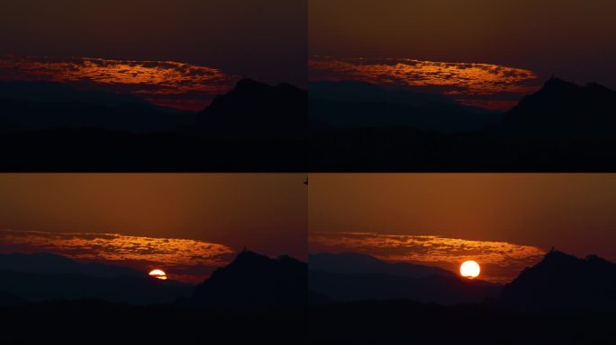 山间日出延时摄影-太阳升起瞬间