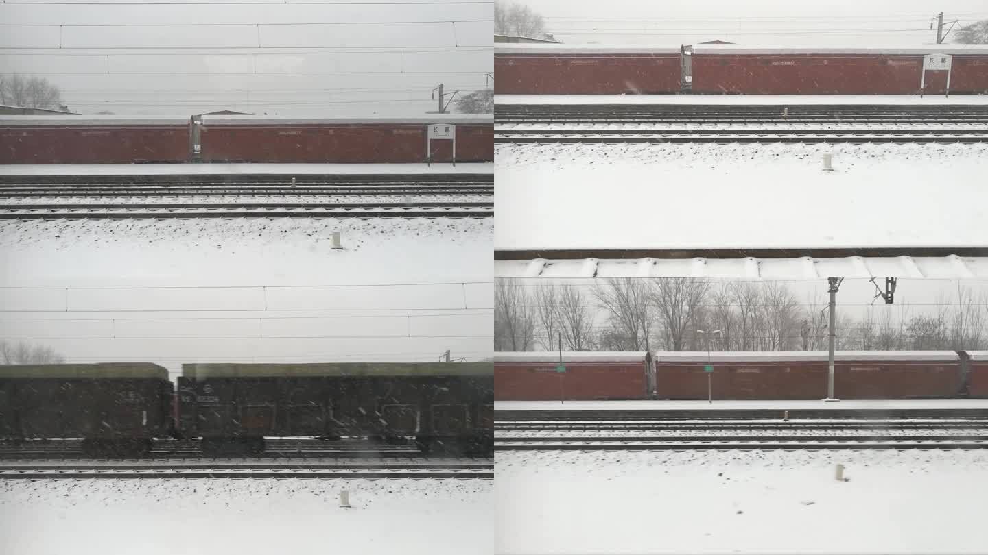 火车外的冬天雪景风光