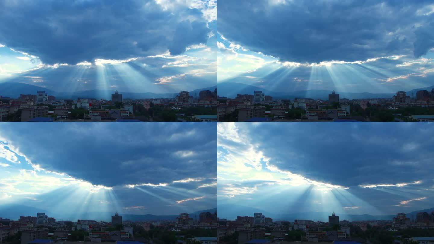 4K云层延时拍摄，城市丁达尔效应