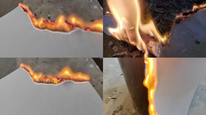 纸张燃烧灰烬火焰火光烧照片烧硫酸纸旧白纸