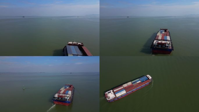 航行中集装箱运输船 4K航拍运输船