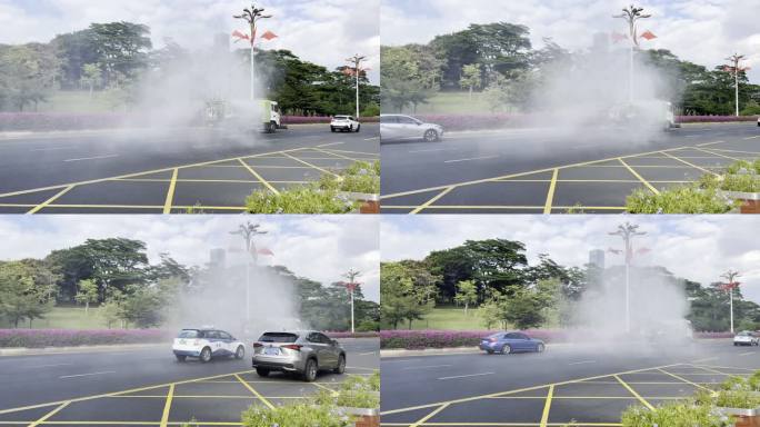 深圳国庆节期间洒水车保洁清洁街道