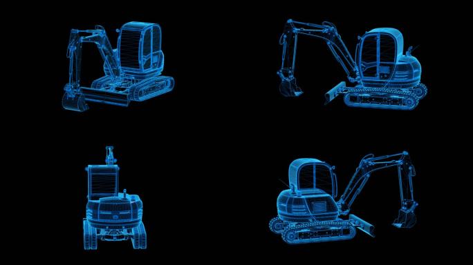 蓝色科技线条挖掘机透明通道素材