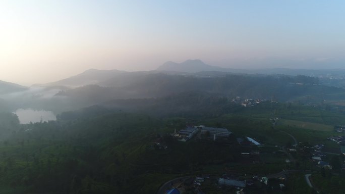 航拍斯里兰卡早晨烟雾缭绕锡兰红茶茶山风光