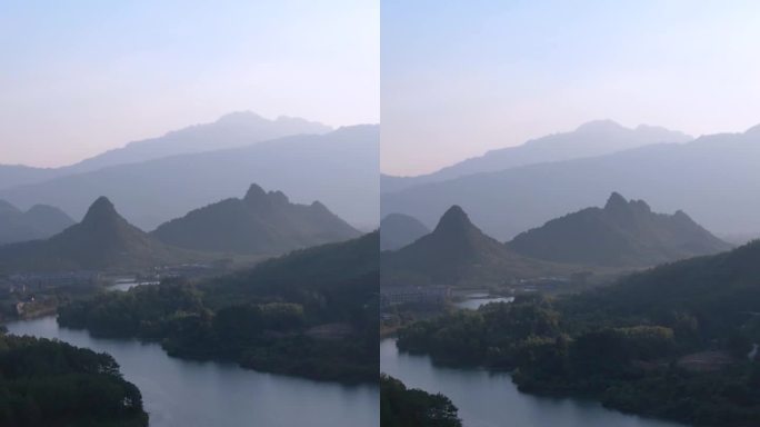 高清竖屏航拍上林金莲湖清晨时分