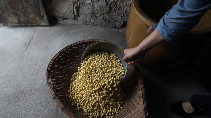 土家传统石磨豆腐泡黄豆打豆腐长阳土家族