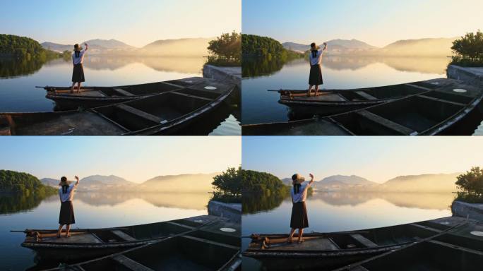 江南水乡 少女 夕阳