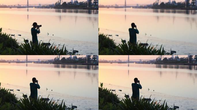 夕阳下孤独的摄影师