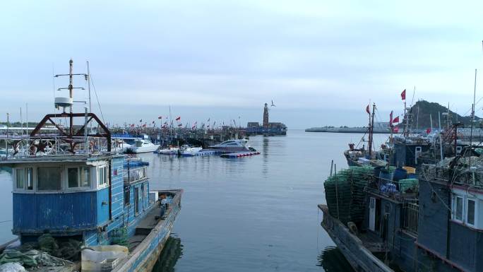 渔船停靠在码头