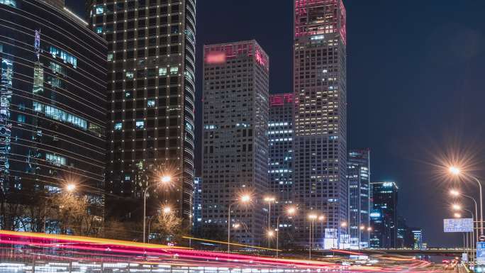 T/L TD夜间北京交通低角度视图