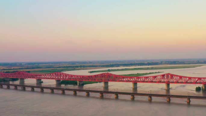 航拍郑州京广铁路黄河大桥