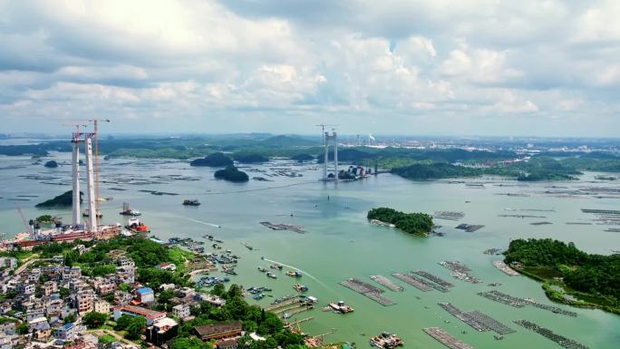 龙门大桥 航拍建设中的龙门跨海大桥