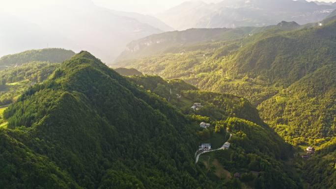 4k航拍山村晚霞